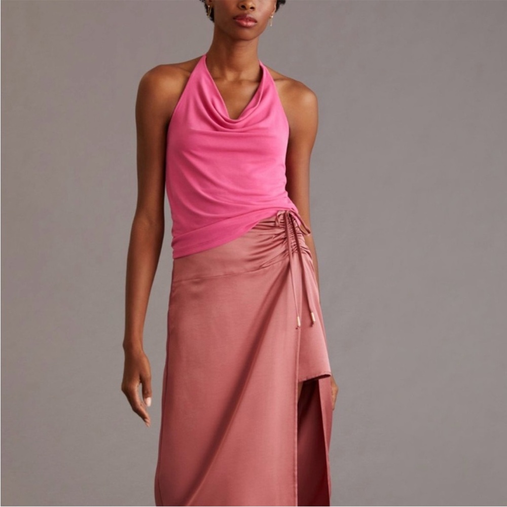 Anthropologie Cowl Neck Halter Top Hot Pink Sleeveless Stretch Tank Womens XS - Picture 2 of 11
